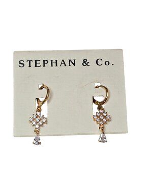 Stephan & Co Women's Trendy CZ Rose Gold Hoop Dangle Earrings NWT
